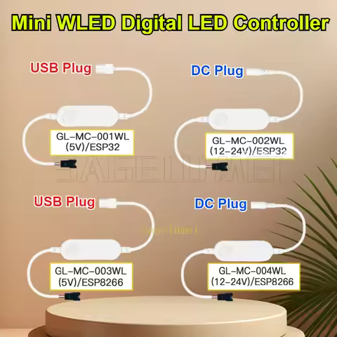 Mini WLED LED Controller Gledopto ESP8266/ESP32 DC5V/12-24V USB RGB IC Digital Dynamic Lights For WS