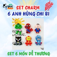 6 Heroes Charm Set: Hulk Charm - SpiderMan Charm - Superman Charm - Batman Charm - IronMan Charm - C