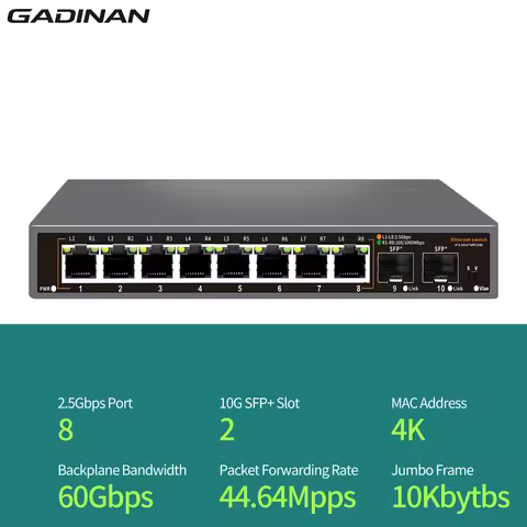 10-Port Network Switch 8-Port 2.5Gb Ethernet 2-Port 10Gb SFP Plus Unmanaged Plug and Play High Speed