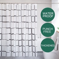 HF White Grid Waterproof Shower Bathroom Curtain with Hook Door Curtain