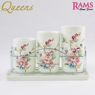 Queens Porcelain 4pcs Cutlery Holder with Metal Rack /Bekas Sudu / Alatan Dapur