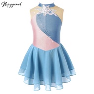 Kids Girls Figure Skating Dance Dress Sleeveless Rhinestone Ice Skating Ballet Leotard Dress Ballroo