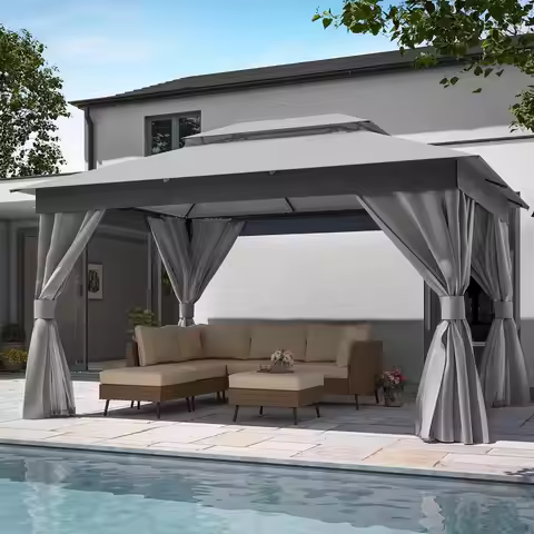 10'x13' Outdoor Gazebo, Metal Frame Heavy Duty Patio Canopy Tent Shelter with Double Roofs, Mosquito