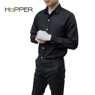 เสื้อเชิ้ต คอปก แขนยาว ผ้า Oxford by Hopper Shop เสื้อเชิ้ตสีดำ ขาว กรม  ฟ้า