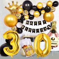 30th 40th 50th 60th Birthday Party Decorations Crown Foil Balloon Gold Number Happy Birthday Banner 