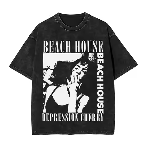 Depression cherry beach house band Washed T Shirts Streetwear Hip Hop Fashion T-Shirts Tee Shirt for