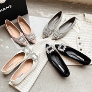 Giày búp bê nữ mũi nhọn đính đá hoa 2 màu kem đen cực đẹp G120