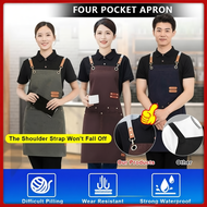 Hang Neck Apron Kitchen Apron WaterProof Oilproof Apron With 4 Pocket Coffee Shop Fashion Apron 围裙