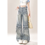 Love American Style Straight Overall Jeans Women Summer 2024 New Style Thin High Waist Wide Leg Loos