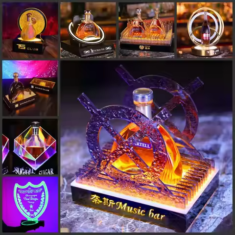 LED Lighted Liquor Bottle Display Shelf Glowing Ring Wine Champagne VIP Bottle Presenter For Bar Hot