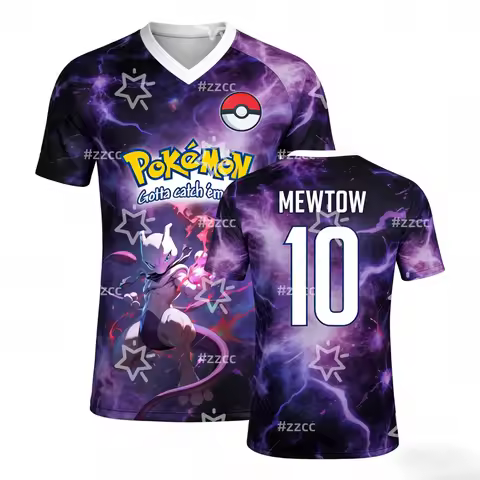 Pokémon Mewtwo graphic football jersey 3d Printing Autumn Sports Dry Quickly Men's T-Shirt Children'