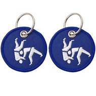 柔道图案圆形刺绣钥匙扣空手道挂件小饰品礼物武术7.2 Judo pattern circular embroidered keychain karate pendant small accessory