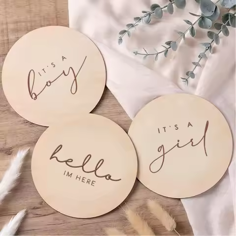 Hello I’m Here! Gender Reveal Wooden Sign Set It’s A Boy/Girl Plaque Newborn Photo Prop & Baby Showe