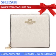 Coach Wallet In Gift Box Small Wallet Pebbled Leather Snap Wallet Chalk # C2862