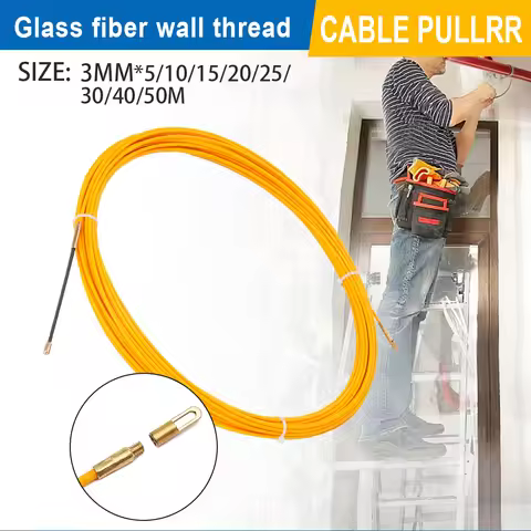 3MM Fiberglass Fish Tape Cable Puller 5/10/20/30/50M Yellow Wall Conduit Wire Pulling Tool for Elect
