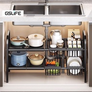 GSLIFE Extendable Stainless Steel Kitchen Rack Under Sink Rack Multipurpose Kitchen Under Sink Rack 
