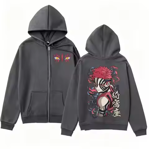 Demon Slayer Akaza Zip Up Hoodie Men Women Anime Print Streetwear Y2k Autumn Sweatshirt Casual Top P