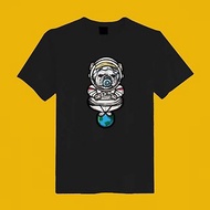 太空人 法鬥 狗 插畫 黑 短T 衣服 T恤 情侶裝 童裝 母子裝 女裝