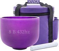 KVKA 432hz Crystal Singing Bowl, 8 Inch Chakra Singing Bowl for Sound Healing with Carry Bags (Purpl