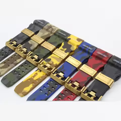 Camouflage Strap for gwg1000-gb GWG-1000GB Soft TPU Watch Metal ring Band Men Sport Watchband Straps