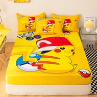 Cartoon Bedsheet Cute Pokemon Fittedsheet Bedsheet Yellow Pikachu Mattress Protector