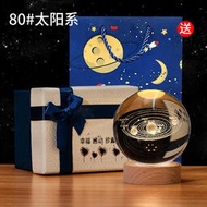 創意發光小夜燈玻璃球一鹿平安星空擺件女生生日禮物浮雕水晶光球