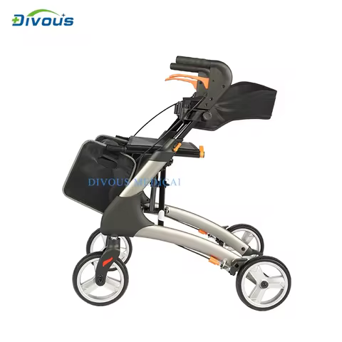 Outdoor 4 Wheels Medical Aluminum Adult Elderly Folding Rollator Walker Shopping Trolley with Hand B
