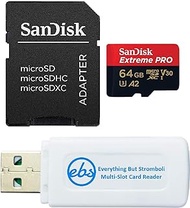 SanDisk 64GB Extreme Pro Micro SD Memory Card for Hero 12 Black GoPro Action Camera (SDSQXCU-064G-GN6MA) U3 V30 Bundle with Everything But Stromboli MicroSDXC &amp; SD Card Reader