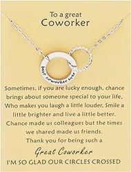Coworker Gift Interlocking Circles Best Coworker Ever Necklace with Message Card Colleague Boss Going Away Farewell Gift Coworker Leaving Gift, Stainless Steel, No Gemstone