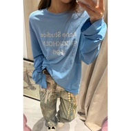 Acne Studios 26SS Early Spring Style Daisy Blue 1996 Distressed Slogan Washed Retro Long Sleeve T, S