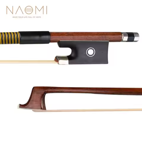 NAOMI 4/4 Size Violin Bow Brazilwood Bow Round Stick Plastic Lapping White Mongolia Horsehair Studen