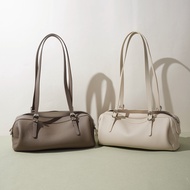 Korean Style Premium Top Grain Leather East-West Underarm Shoulder Bag - Minimalist Design with Fron