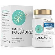 Folic Acid Tablets - High Dose with 800 μg Folate (Metafolin) and 25 μg Vitamin b12 per Tablet - 180 Vegan Tablets in 6 Month Supply - with 5-MTHF, the Highly Bioavailable Vitamin B9
