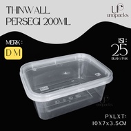 THINWALL SQUARE 200ML PLASTIC FOOD CONTAINER PLUS CLEAR LID DM (25 PCS)
