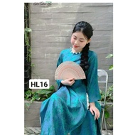 Innovative silk brocade ao dai with teal blue bat neck ao dai vietnam ao dai dress