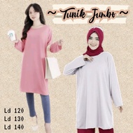 Tunik Kaos Jumbo Polos Putih Blouse Baju Lengan Panjang Ld 120 130 140