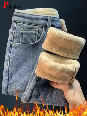 Winter Warm Fleece Lined Pencil Jeans Women Stretch High Waist Leggings Vaqueros Snow Wear Casual Vi