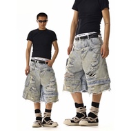 Light Blue Unisex Men's and Women's Street Style Y2K M.I.O STORE StreetWear Style Ripped Shorts