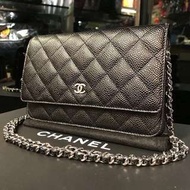 香港現貨Chanel Wallet On Chain WoC Caviar Black Silver 黑色牛皮魚子醬手袋銀鍊銀鏈銀扣女朋友生日禮物情人節禮物
