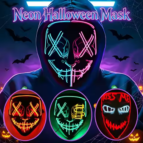 LED Light Up V For Vendetta Horror Mask Luminous Full Face Mask Glow In Dark Purge Mask Rave Hallowe