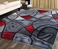 Masada Rugs, Modern Contemporary Area Rug, Red Grey Black (6 Feet X 9 Feet)