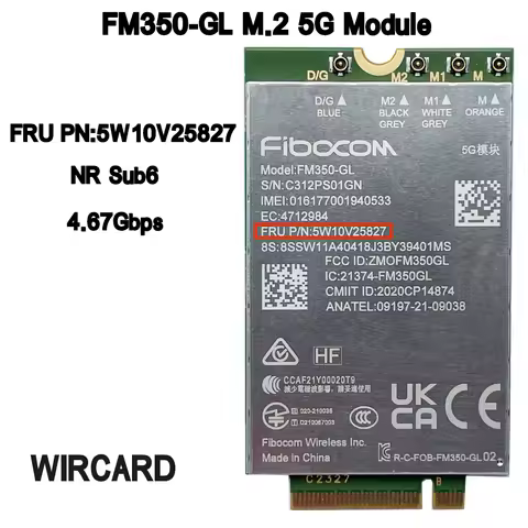 FM350-GL 5G NR M.2 Sub6 5G Module FRU 5W10V25827 For ThinkPad P1 Gen5 T14s Gen3 X13 Gen3 X1 Carbon 1