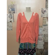 Japanese women's orange mongtogi cardigan with ca8 lace trim