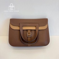 🌈Hermes🧡Halzan 25🧡栗子色內拼餅乾色銀扣🌈98新🌟全套有盒有單🌈halzan25🌟halzan🌟愛馬仕🌟