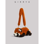 GIRRYA Furry Cute Panda Plush Messenger Bag Girl Birthday Gift Cartoon Animal Bag Furry Bag