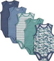 baby-girls Baby Bodysuits, Ultimate Baby Flexy Bodysuits, Infant Sleeveless Bodysuit, 5-pack, Dusty Blue/Green, 18M-24M