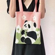 Grandpa Chengdu Same Style Knitted Panda Bag Woven Bag Cute Flower Computer Bag Large Capacity Shoul