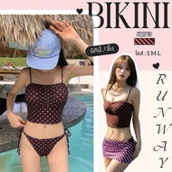 BIKINI RUNWAY Beach Set Polka Dot Strapless Top Short Skirt Korean Comfortable To Wear Available In 