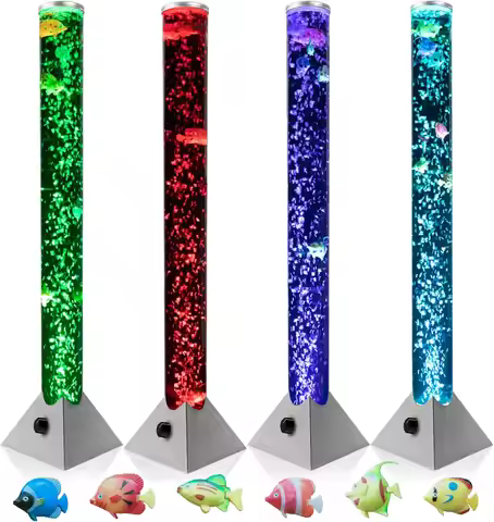 Sensory Bubble Floor Lamp 7Color Changing LED Mood Night Light for Autistic Fake Aquarium Water Tube