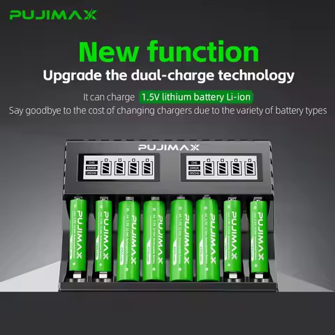 PUJIMAX 8 Slots USB Smart 1.5V Rechargeable Lithium Battery Charger With1.5V Lithium Battery Large C